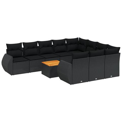 Set Divani Da Giardino 11 Pz Con Cuscini In Polyrattan Nero - Foto 2