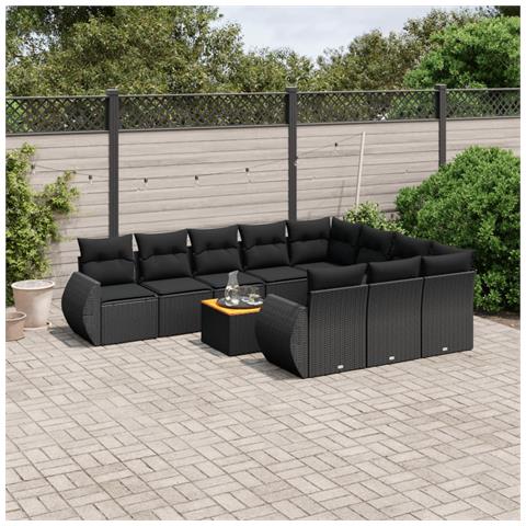 Set Divani Da Giardino 11 Pz Con Cuscini In Polyrattan Nero - Foto 1
