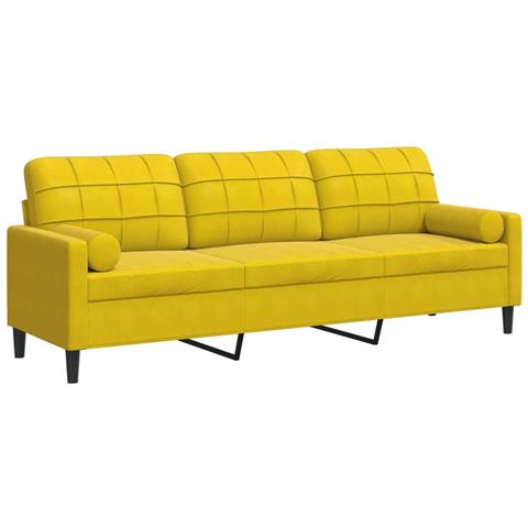 Divano A 3 Posti Con Cuscini Giallo 210 Cm In Velluto - Foto 2
