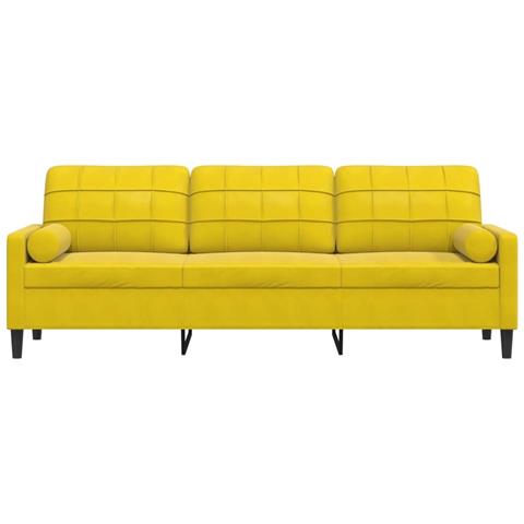 Divano A 3 Posti Con Cuscini Giallo 210 Cm In Velluto - Foto 3