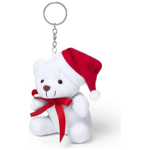 Portachiavi Orsetto Di Peluche Con Cappello Di Babbo Natale E Fiocco Natalizio. - Foto 1