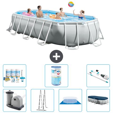 Piscina Fuori Terra - Ovale - 503x274x122 Cm - Grigio - Include Accessori Coordinati A2591 - Foto 1