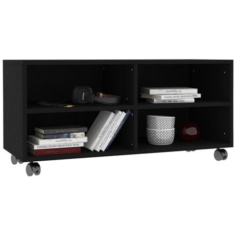 Mobile Tv Con Ruote Nero 90x35x35 Cm In Legno Multistrato - Foto 2