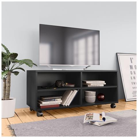 Mobile Tv Con Ruote Nero 90x35x35 Cm In Legno Multistrato - Foto 6