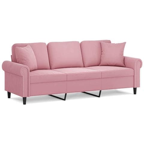 Divano a 3 Posti con Cuscini Rosa 180 cm in Velluto - Foto 1