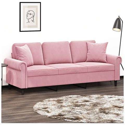 Divano a 3 Posti con Cuscini Rosa 180 cm in Velluto - Foto 2