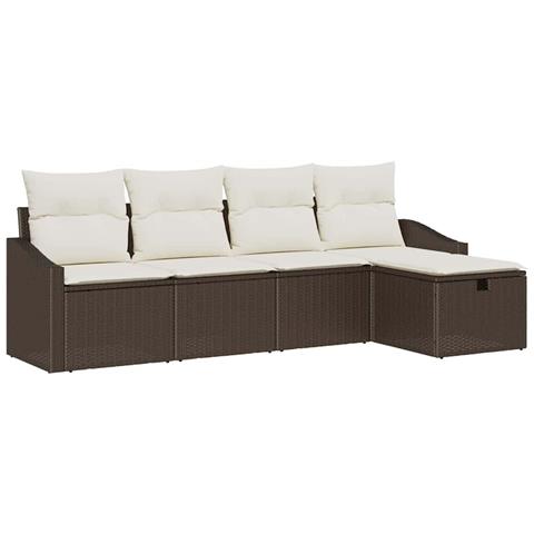 Set Divano da Giardino 5 Pezzi con Cuscini Marrone Polyrattan - Foto 1
