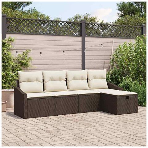 Set Divano da Giardino 5 Pezzi con Cuscini Marrone Polyrattan - Foto 2
