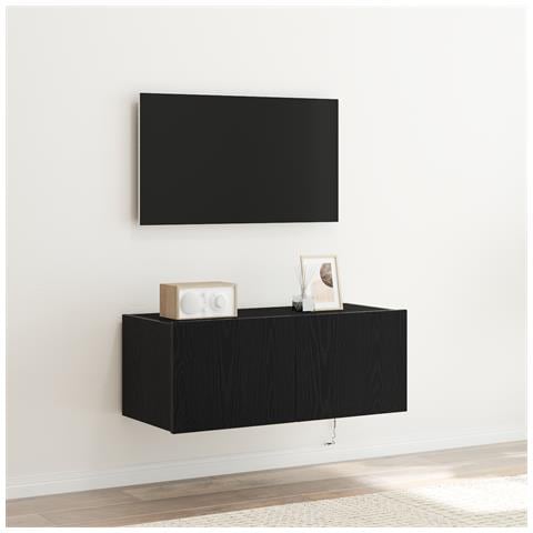 Mobile TV  con luci LED Rovere Nero 80x35x31 cm - Foto 9