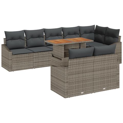 Set di Divani da Giardino da 9 Pezzi con Cuscini Grigi in Rattan Sintetico - Foto 1