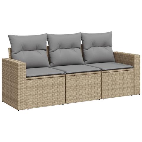 Set Divano da Giardino 3 pz con Cuscini Beige in Polyrattan - Foto 1