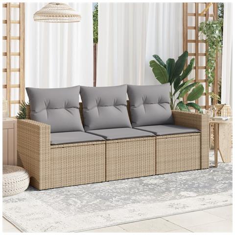 Set Divano da Giardino 3 pz con Cuscini Beige in Polyrattan - Foto 2