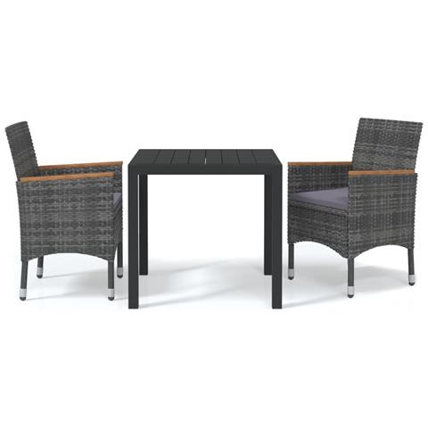Set da Pranzo per Giardino 3 pz con Cuscini Polyrattan Grigio - Foto 1