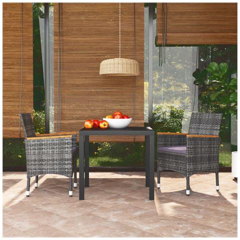 Set da Pranzo per Giardino 3 pz con Cuscini Polyrattan Grigio - Foto 2