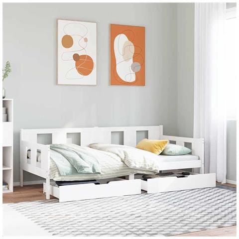 Dormeuse con Cassetti Bianca 80x200 cm Legno Massello di Pino - Foto 2