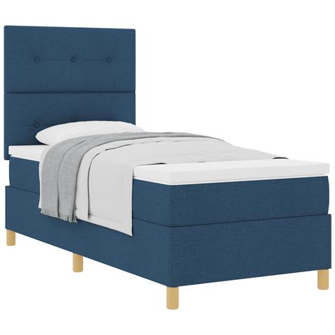 Letto Box Spring Blu con Materasso 100x200 cm Tessuto - Foto 1