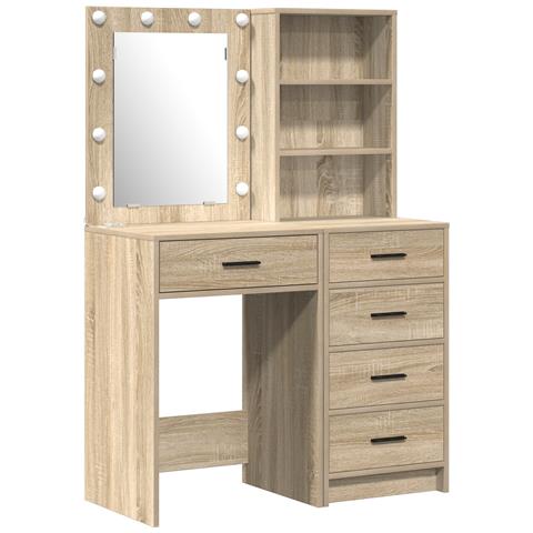 Set di 2 pezzi per toeletta con LED in legno ingegnerizzato di rovere Sonoma - Foto 1