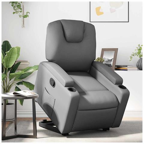 Poltrona Alzapersona Reclinabile Grigio in Similpelle - Foto 2