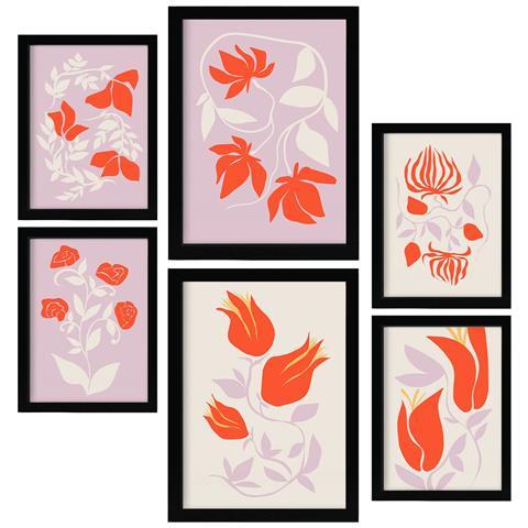 Set Di 6 Stampe Cornice Floreale 3 In Fiore Dipinti Decorativi Estetici Astratti Per Il Tuo Soggiorno Di Casa A3 & A4 Cornice Nera - Foto 1