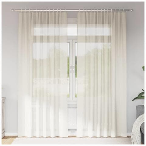 Tende in Voile con Tasche per Aste 2 pz Crema - Foto 2