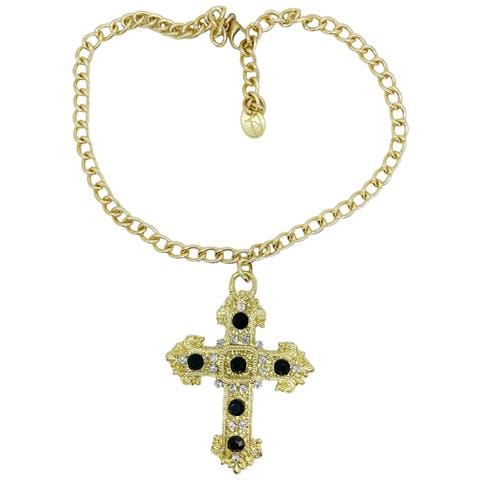 Collana A Croce Con Cristalli Neri Sw E Cristallo Su Oro - Foto 1