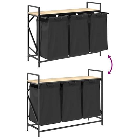 Cesto per la Biancheria 3 Scomparti con Ripiano Rovere Sonoma - Foto 9