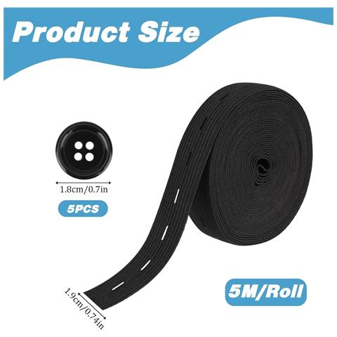 Fascia Elastica Con Asola E Bottoni Rorzata - Elastico Regolabile Per Cintura Black - Foto 2