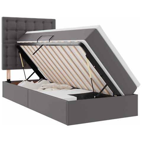 Letto con contenitore e LED Grigio 100 x 200 cm Pelle Sintetica - Foto 1