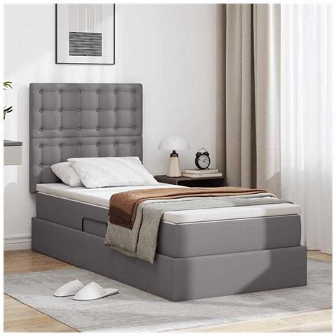 Letto con contenitore e LED Grigio 100 x 200 cm Pelle Sintetica - Foto 2