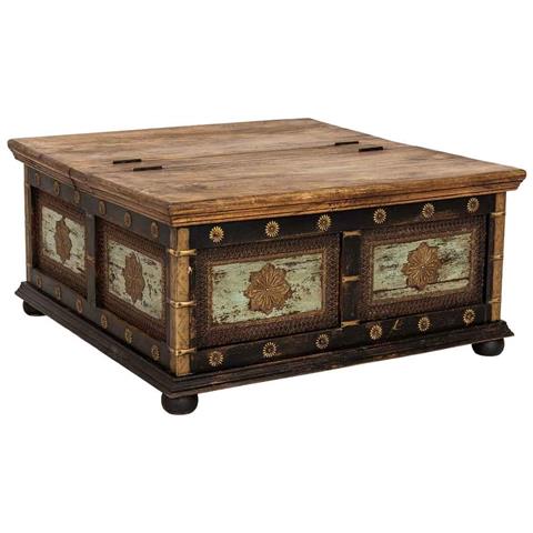 Tavolino Artigianale In Legno Nero 100x100x47h Cm - Foto 1