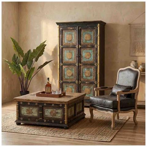 Tavolino Artigianale In Legno Nero 100x100x47h Cm - Foto 2