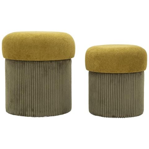 Set 2 Pouf Contenitore Aspen In Velluto Verde Oliva E Senape Ø42x44 E Ø35x37 Cm - Foto 1