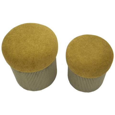 Set 2 Pouf Contenitore Aspen In Velluto Verde Oliva E Senape Ø42x44 E Ø35x37 Cm - Foto 2