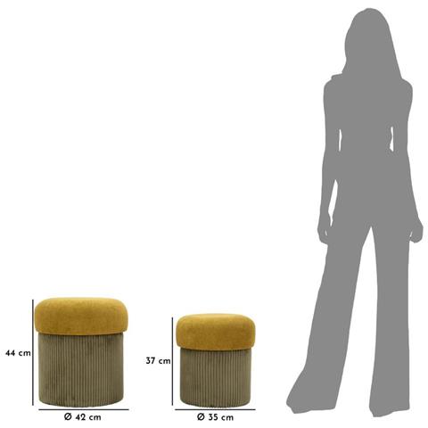 Set 2 Pouf Contenitore Aspen In Velluto Verde Oliva E Senape Ø42x44 E Ø35x37 Cm - Foto 8