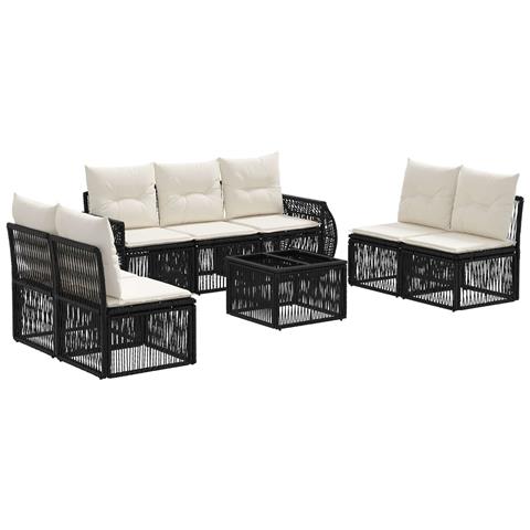 Set Divano da Giardino 8 pcs Nero e Bianco Crema polyrattan - Foto 1