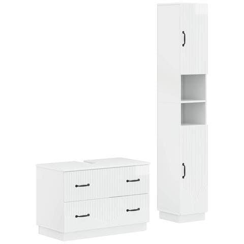 Set di Armadi da Bagno da 2 Pezzi HOORN Bianco Lucido - Foto 1