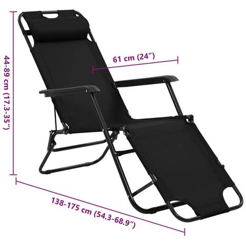 Lettini Prendisole 2 pz Pieghevoli con Poggiagambe Acciaio Nero - Foto 2