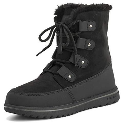 Womens Quilted Breve Neve Dinverno Faux Fur Caldi Stivali Impermeabili Durevoli 3 Regno Unito Nero Suede - Foto 1