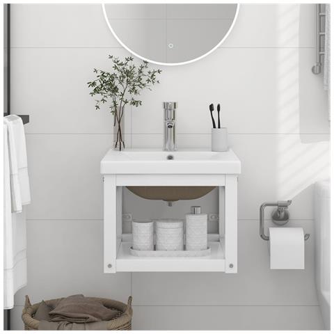 Telaio Per Lavabo Da Bagno Con Lavabo Integrato Bianco In Ferro - Foto 6