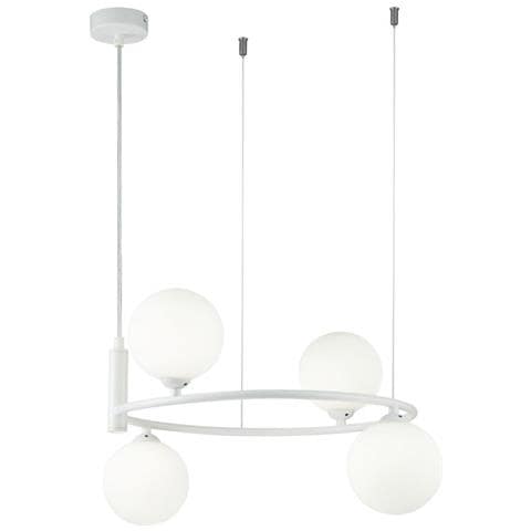 Lampadario Contemporaneo Ring Metallo Bianco 4 Luci E Diffusori Bianchi - Foto 1