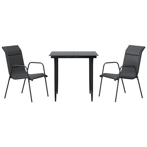 Set Da Pranzo Da Giardino 3 Pz Nero In Acciaio E Textilene - Foto 1