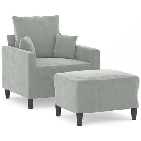 Poltrona Con Poggiapiedi Grigio Chiaro 60 Cm In Velluto - Foto 2