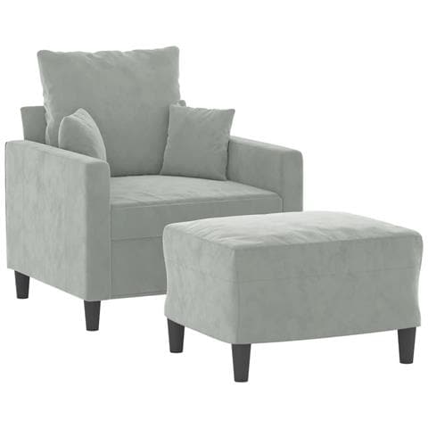 Poltrona Con Poggiapiedi Grigio Chiaro 60 Cm In Velluto - Foto 3