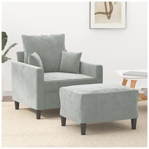 Poltrona Con Poggiapiedi Grigio Chiaro 60 Cm In Velluto - Foto 1