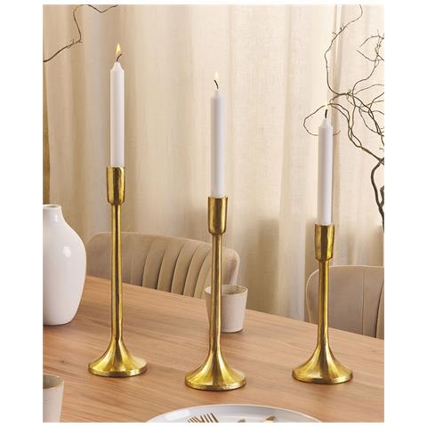 Set Di 3 Portacandele Zimbabwe Metallo 36 Cm Oro - Foto 6