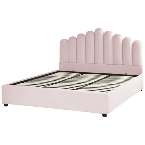 Letto Contenitore Velluto Rosa Pastello 180 X 200 Cm Vincennes - Foto 2
