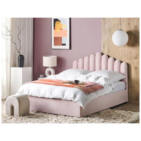 Letto Contenitore Velluto Rosa Pastello 180 X 200 Cm Vincennes - Foto 1