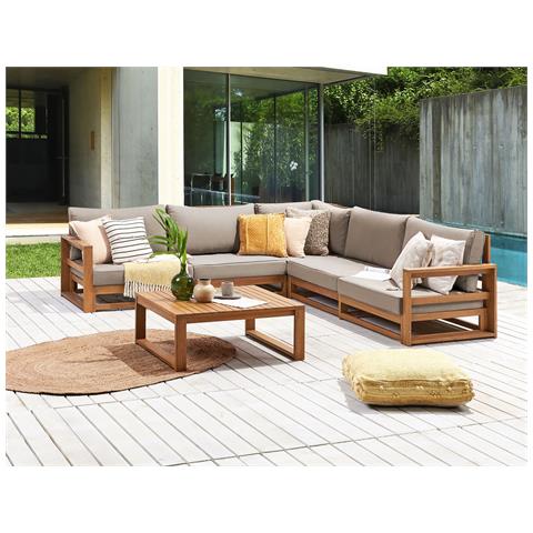 Set Divani Angolari 5 Posti Legno D'acacia Chiaro Timor Ii - Foto 1