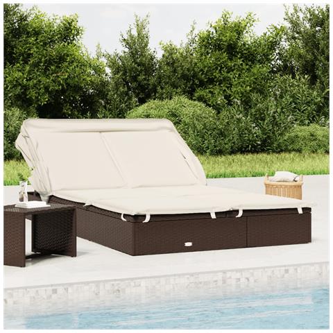 Lettino Doppio Tetto Pieghevole Marrone 213x63x97 Cm Polyrattan - Foto 2