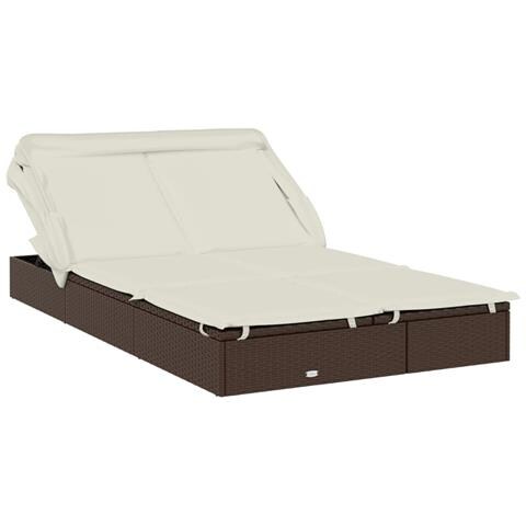 Lettino Doppio Tetto Pieghevole Marrone 213x63x97 Cm Polyrattan - Foto 1